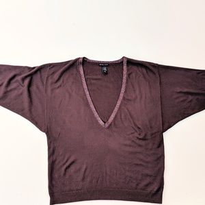 Dark Purple Deep V Neck Sweater With Sparkle Trim